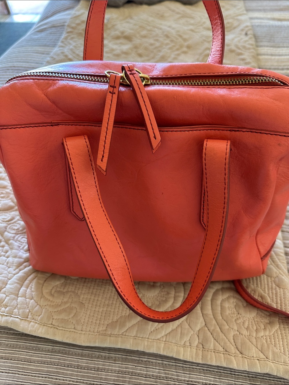 Fossil Coral-Orange Leather Satchel with Crossbody Strap - Picture 2 of 4